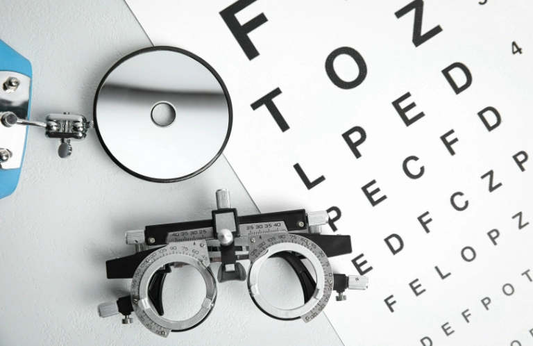 okulary i tablica do badania wzroku